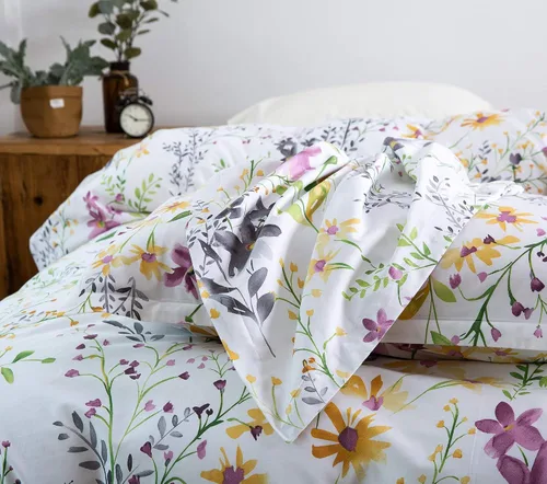 Vista 4 de Eikei Windflower Bedding Bloomfield - Juego de funda de edredón floral de 3 piezas de algodón botánico con naturaleza, vides, ramas, pájaros, Blanco