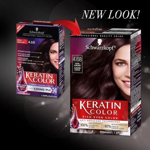 Vista 2 de Schwarzkopf Keratin Color - Crema permanente para el cabello, 4.68 castaño oscuro, 1 kit