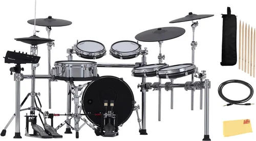 Vista 10 de Roland TD313 V-Drums Kit de batería electrónica Bundle con trono de batería, cable de audio, baquetas, bolsa para baquetas y paño de pulido