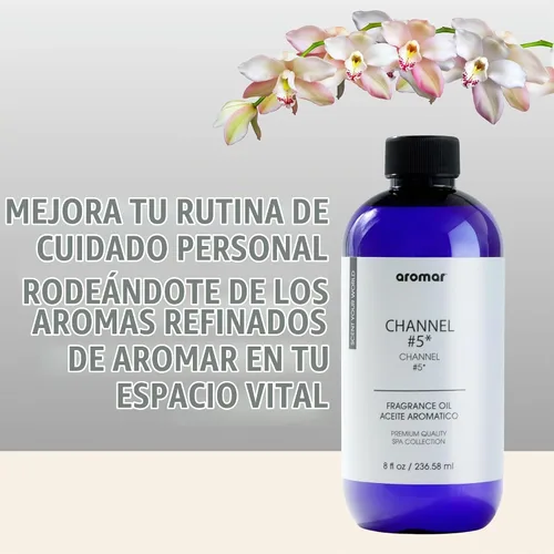 Vista 3 de AROMAR Aceite de fragancia premium, de larga duración, refrescante aroma edificante para aromaterapia, relajación y usos domésticos. Canal #5 8oz