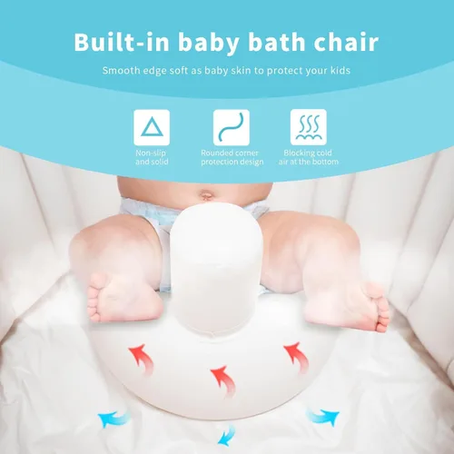 Vista 6 de Bañera inflable portátil para bebés de 6 meses en adelante, piscina plegable para bebés con base antideslizante y asiento de apoyo suave, ideal