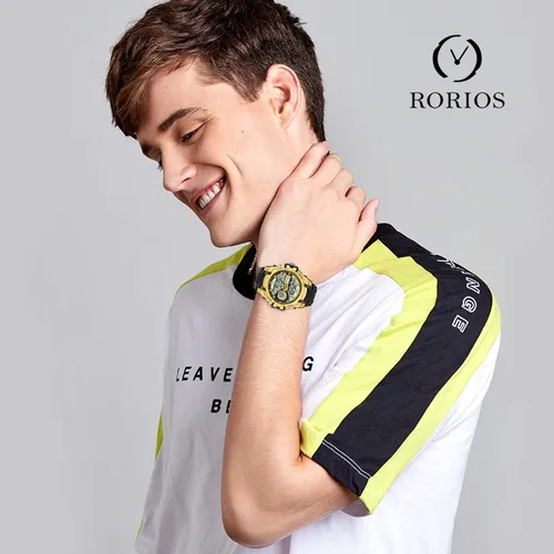 Vista 2 de RORIOS Reloj de cuarzo digital para hombre, reloj de pulsera con temporizador de alarma
