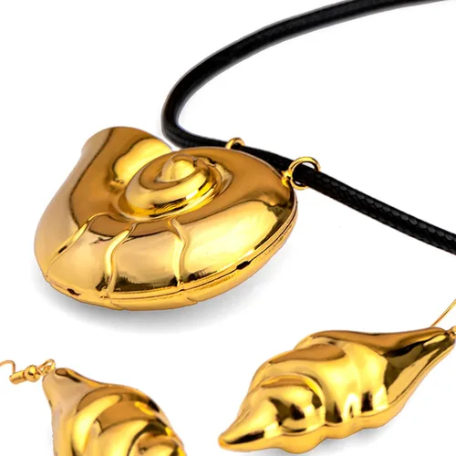 Vista 5 de Collar y pendientes de concha marina para juegos de rol, Hierro Cuero, Sin piedra preciosa