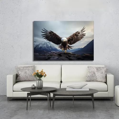 Vista 4 de YONICA Lienzo de pared de animales de la naturaleza, pintura de pared de águila, impresión artística de águila calva voladora impresa en lienzo