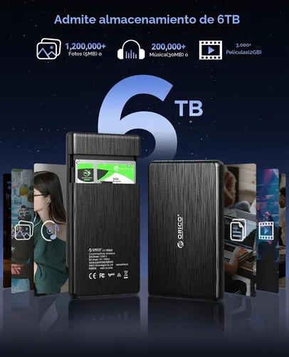 Vista 3 de ORICO Caja de disco duro externo USB 3.0 a SATA III de 2.5 pulgadas para disco duro SATA HDD/SSD de 2.5 pulgadas 0.276 in-0.374 in sin herramientas