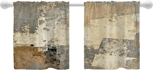 Vista 141 de Shrahala Beige and Orange Abstract Art Brushstrokes Blackout Curtain Tiers, Abstract Oil Paint Kitchen Valance Light Blocking Tier Drapes with Rod