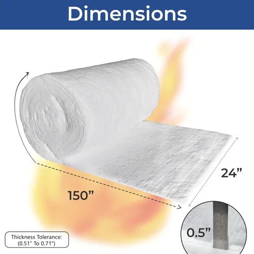 Vista 2 de SIMOND STORE Manta aislante de fibra de cerámica, 1/2 x 24 x 150 pulgadas, 8 # 2400 F, aislamiento a prueba de fuego de alta temperatura para horno