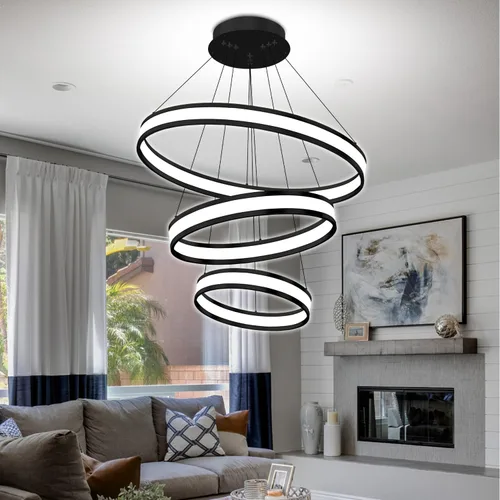 Vista 12 de Moderno candelabro de anillo acrílico regulable con LED, lámpara de anillo ajustable para comedor, sala de estar, dormitorio, cocina