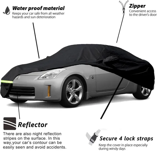 Vista 2 de Cubiertas de coche impermeables YIXIN para Nissan 350Z 2003-2009, cubiertas de 190T, ajustadas al cliente, 100% impermeables, con correa