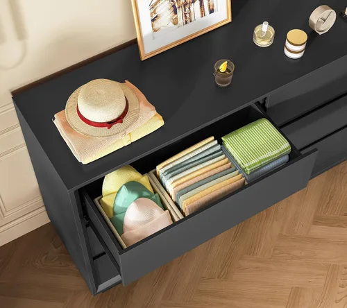 Vista 6 de TEENFON 55" Dresser for Bedroom with 6 Drawers, Black Dresser with Metal Slide, Bedroom Dressers, Wood Dressers & Chests of Drawers for Bedroom
