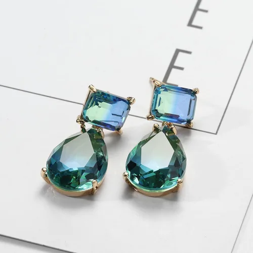 Vista 2 de CXUEMH - Aretes colgantes de lágrima para mujer, aretes colgantes azules y verdes, elegantes para graduación, aretes verdes esmeralda, joyería