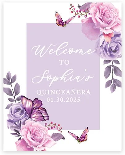 Vista 10 de Andaz Press Letrero de bienvenida de quinceañera grande personalizado, Art Deco Bienvenidos de 16 x 20 pulgadas, lienzo premontado para fotos