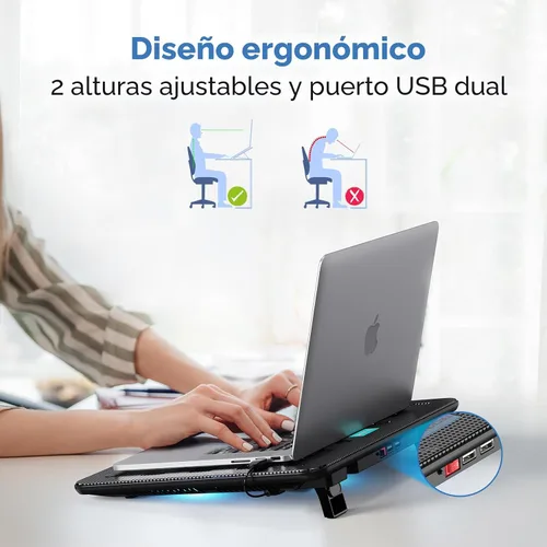 Vista 4 de TECKNET Almohadilla de enfriamiento para laptop, portátil, delgada, silenciosa, alimentada por USB, enfriador de almohadilla de enfriamiento con 3