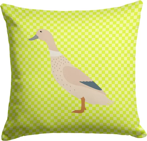 Vista 519 de Caroline's Treasures BB8163PW1414 Beltsville - Almohada decorativa de tela a cuadros pequeños, color blanco, pavo y gallina azul, lavable a máquina
