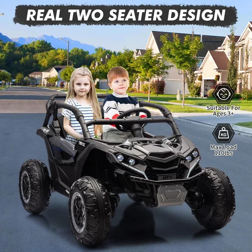 Vista 3 de Coche de paseo de 24 V para niños, juguete eléctrico todoterreno UTV de 2 Negro