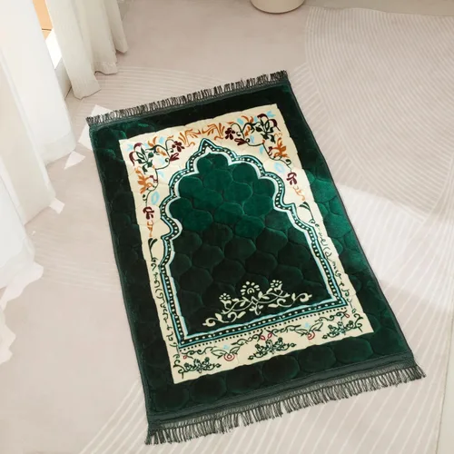 Vista 2 de Alfombra de oración musulmana con cuentas de oración Tasbih, suave y grande para oración islámica mate, alfombrilla de oración islámica acolchada