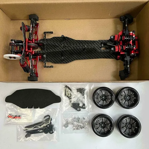 Vista 8 de Aleación de carbono CF Chasis D5S Kit de marco Remodelación de transmisión por correa versión 1/10 2 coche de deriva de rueda trasera (rosa)