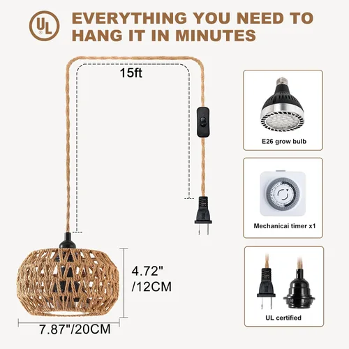 Vista 3 de Luces de cultivo para plantas de interior, luz de espectro completo para plantas, con temporizador y cable de alimentación de 15 pies, luces