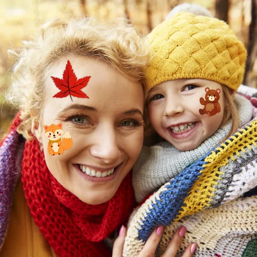 Vista 2 de 240 tatuajes temporales de otoño para niños, Acción de Gracias, impermeables, tatuajes de seguridad, la mejor opción para rellenar bolsas