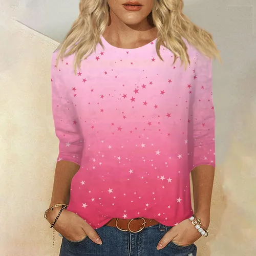Vista 158 de Camisetas personalizadas para mujer, a la moda, casual, de séptima manga, estampada, cuello redondo, camiseta