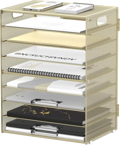 Vista 9 de DALTACK - Organizador de escritorio con bandeja de cartas de 9 niveles con asas, organizador de archivos de malla, organizador de escritorio
