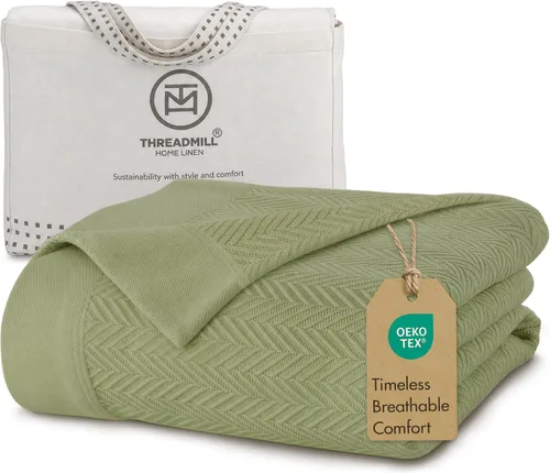Vista 15 de Threadmill - Mantas de algodón de lujo para cama tamaño individual Manta 100% algodón para todas las estaciones para cama individual Manta