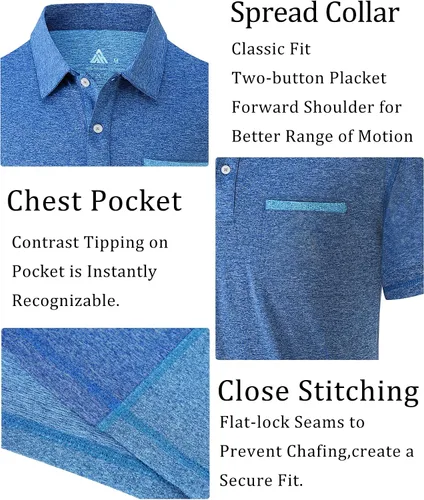 Vista 64 de V VALANCH Polo de golf de manga corta para hombre, estilo casual, con cuello que absorbe la humedad