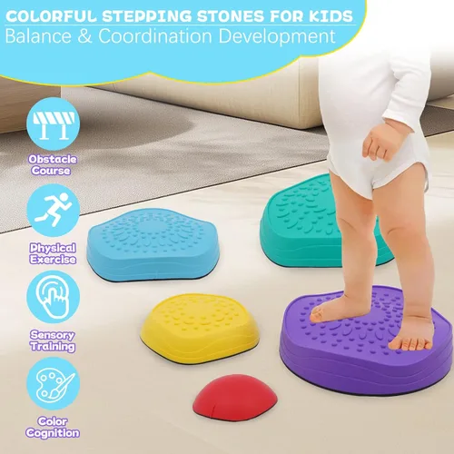 Vista 3 de Juego de 11 piedras antideslizantes para niños, bloques de equilibrio para interiores y exteriores, equipo de fitness para niños, promueve