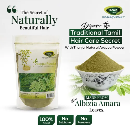 Vista 2 de Thanjai Natural Arappu Polvo 8.82 oz Bolsa 100% Natural Albizia Amara Arappu Polvo Tradicional Lavado de Cabello y Acondicionador de Cabello