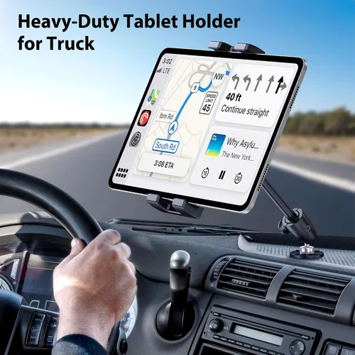 Vista 3 de CreaDream Soporte de aluminio para tablet para camión, soporte de tableta para automóvil, ángulo ajustable con base de taladro, soporte para iPad