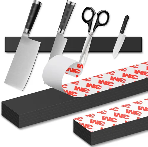 Vista 3 de Tira magnética, tiras magnéticas flexibles con parte trasera adhesiva (paquete de 10, 6 x 1 pulgadas), cinta magnética adhesiva fuerte para cocina