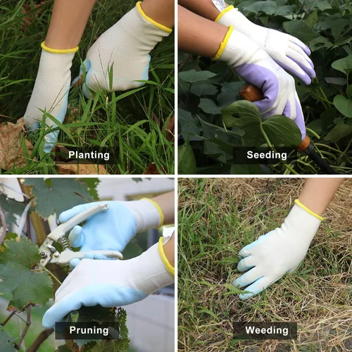 Vista 6 de HANDLANDY HLDD Gardening Gloves for Women, Womens Work Gloves with Foam Nitrile Coating, 6&3 Pairs Garden Glove DIY (12 pairs)