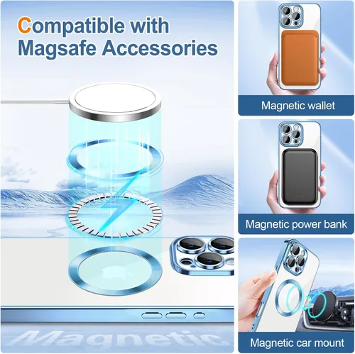 Vista 62 de Hython para iPhone 15 Plus Funda con chispas brillantes, Fundas transparentes magnéticas con protector de lente de cámara [Compatible con MagSafe]