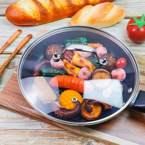 Vista 9 de Tapa de olla de vidrio transparente de 8 pulgadas para funda de repuesto para sartén Con mango de puente de arco de acero inoxidable plateado