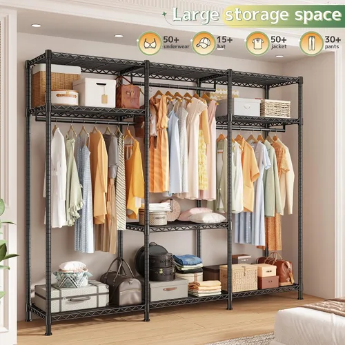 Vista 2 de Raybee Perchero resistente con carga de 800 libras, percheros ajustables para colgar ropa, perchero con estantes para dormitorio, sótano 56 pulgadas