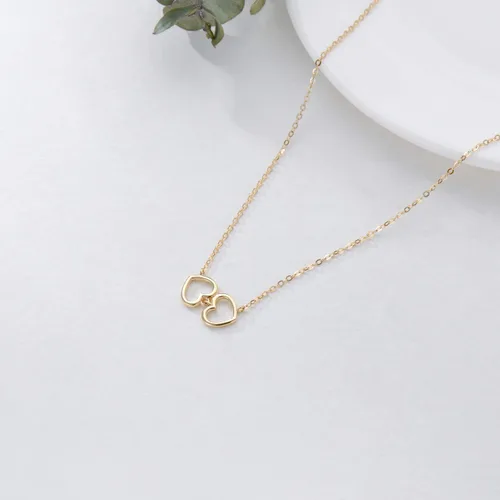 Vista 4 de Blocaci Gargantilla de corazón de oro de 14 quilates para mujeres y niñas, collares con colgante de corazón entrelazado, cadena delicada de oro