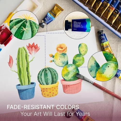 Vista 6 de Juego de pintura de acuarela de 12 colores, tubos de 0.5 fl oz, acuarelas de alto pigmento, mezcla suave y transparencia, apto para viajes,