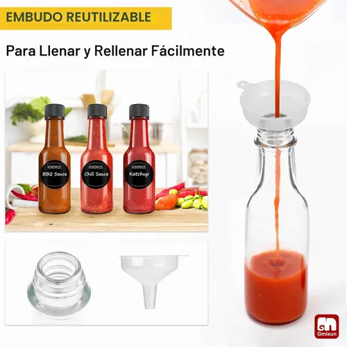 Vista 5 de gmisun - Mini botellas de salsa picante de 3 onzas, paquete de 24 botellas de jengibre con cápsulas retráctiles, mini botella de vino de vidrio