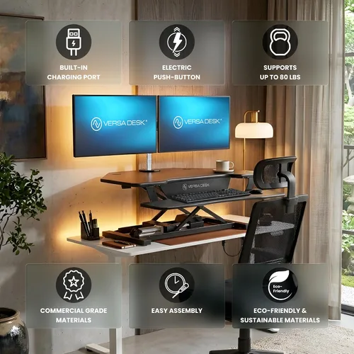 Vista 4 de VERSADESK® PowerPro™ - Convertidor de escritorio de pie de esquina de 36", elevador de escritorio de pie motorizado ajustable en altura de 36