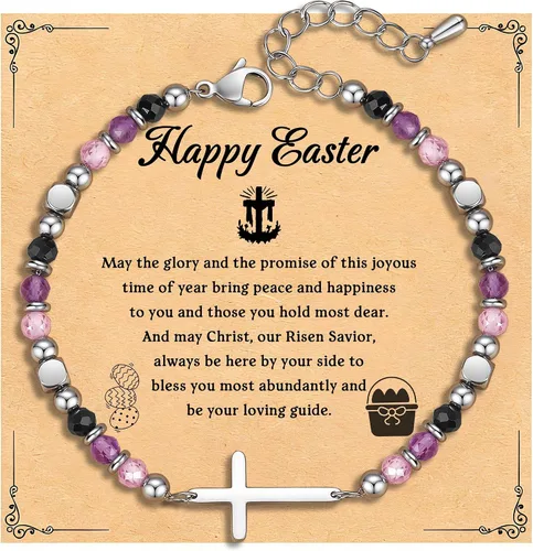 Vista 10 de Pulsera de cruz cristiana para mujeres y adolescentes, joyería de fe para aliviar la ansiedad, regalos de confirmación de Pascua, regalos de primera