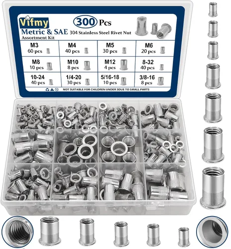 Vista 27 de Tuerca de remache UNC de 1/2 ''-13, 10 piezas de acero inoxidable 304 cabeza plana remache roscado inserto Nutsert
