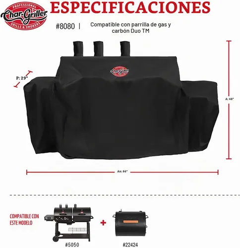 Vista 7 de Char-Griller 8080 Cubierta para parrilla, compatible con parrilla a gas y carbón Duo 5050.