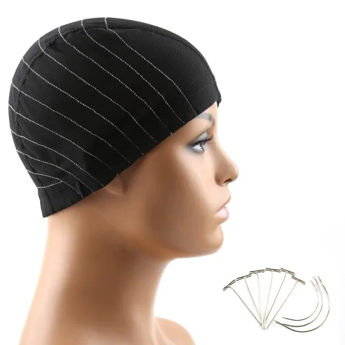Vista 7 de Bella Hair Gorra de cúpula de mapa para pelucas de encaje frontal, gorra de malla elástica con banda elástica ancha para hacer pelucas, perfecta