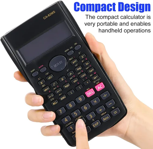 Vista 4 de Saillong Calculadora científica de ingeniería de 2 líneas, calculadora matemática de fracciones de función negra para negocios, oficina