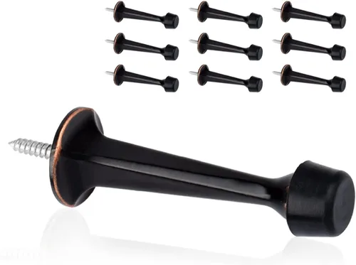 Vista 8 de Paquete de 2 topes rígidos sólidos para puerta, protectores de pared resistentes con puntas de goma suave, color negro