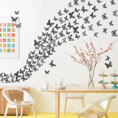 Vista 7 de Amaonm - Decoración de pared de mariposa 3D, 60 unidades, 5 estilos, 3 tamaños, mariposas, removibles, para bricolaje, huecas, de PVC, para niños