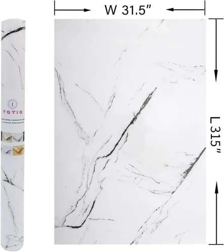 Vista 7 de TOTIO Papel tapiz de mármol blanco y negro extra ancho de 31.5 x 315 pulgadas, despegar y pegar, brillante, grueso, impermeable, adhesivo