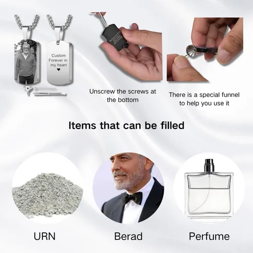 Vista 3 de Collar personalizado con colgante de urna de cremación para hombre, niño, niña, acero inoxidable, soporte para cenizas, recuerdo conmemorativo