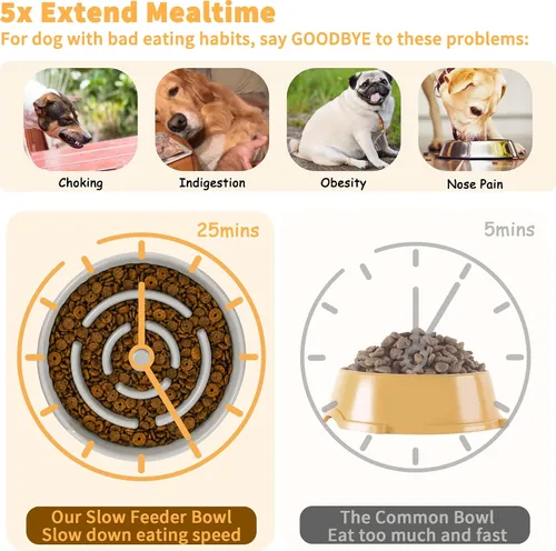 Vista 3 de Cuenco elevado para perros de alimentación lenta, cuenco de cerámica para Gris