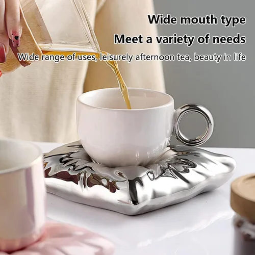 Vista 5 de Taza de café de cerámica, taza de cerámica con platillo, tazas de café con leche y taza de espresso, tazas de capuchino con platillos, juego de taza